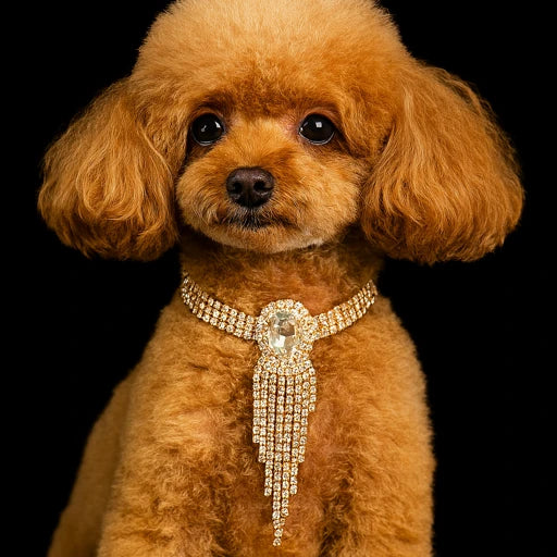 Gold Fringe Rhinestone Dog Necklace – Adjustable Luxury Statement Collar (10"–16")