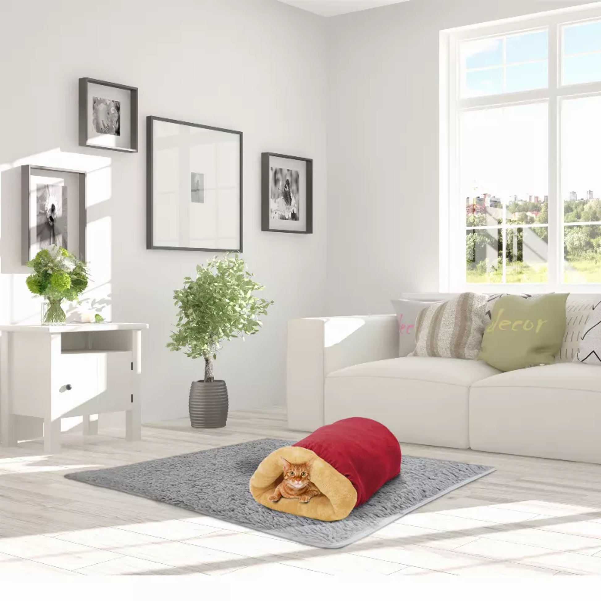 GOOPAWS 4 in 1 Self Warming Burrow Cat Bed, Pet Hideway Sleeping Cuddle Cave