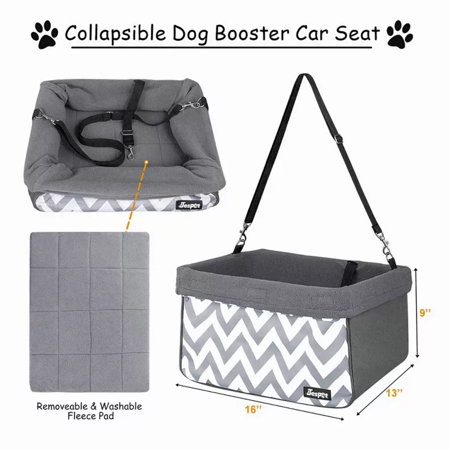 JESPET & GOOPAWS Dog Booster Seats for Cars, Portable Dog Car Seat Travel Carrier with Seat Belt for 24lbs Pets