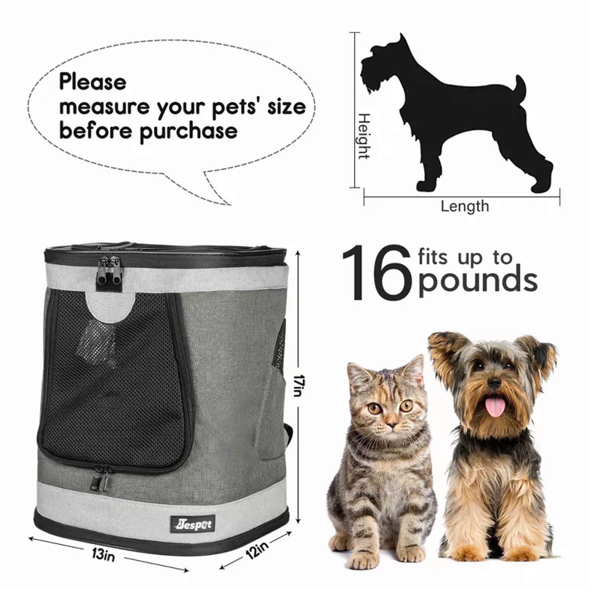 JESPET Pet Backpack Carrier for Small Dog, Puppy, Soft Carrier Backpack Ideal for Traveling, Hiking, Walking and Outdoor Activities with Family