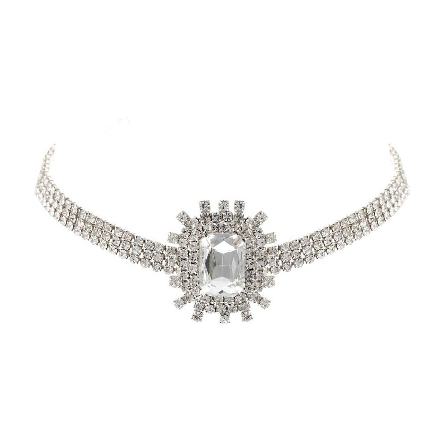 Silver Rectangle Burst Stone