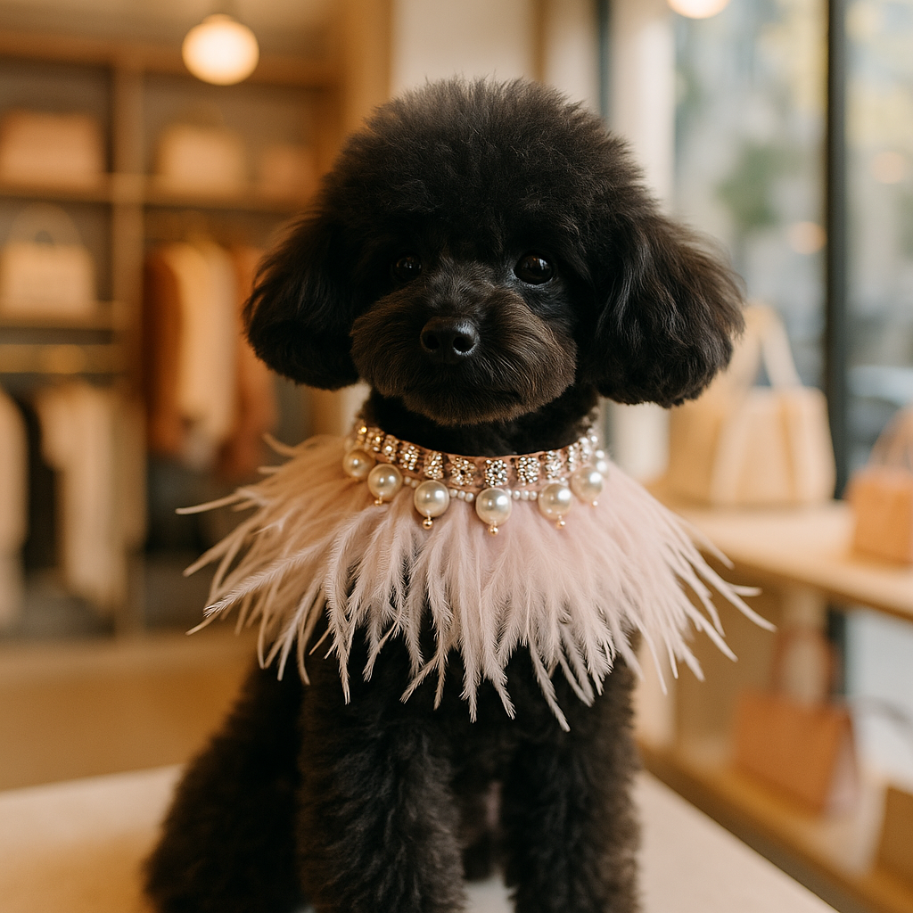 Luxury Pink Feather Dog Collar with Pearls & Rhinestones β Glam Vegan Leather Pet Collar