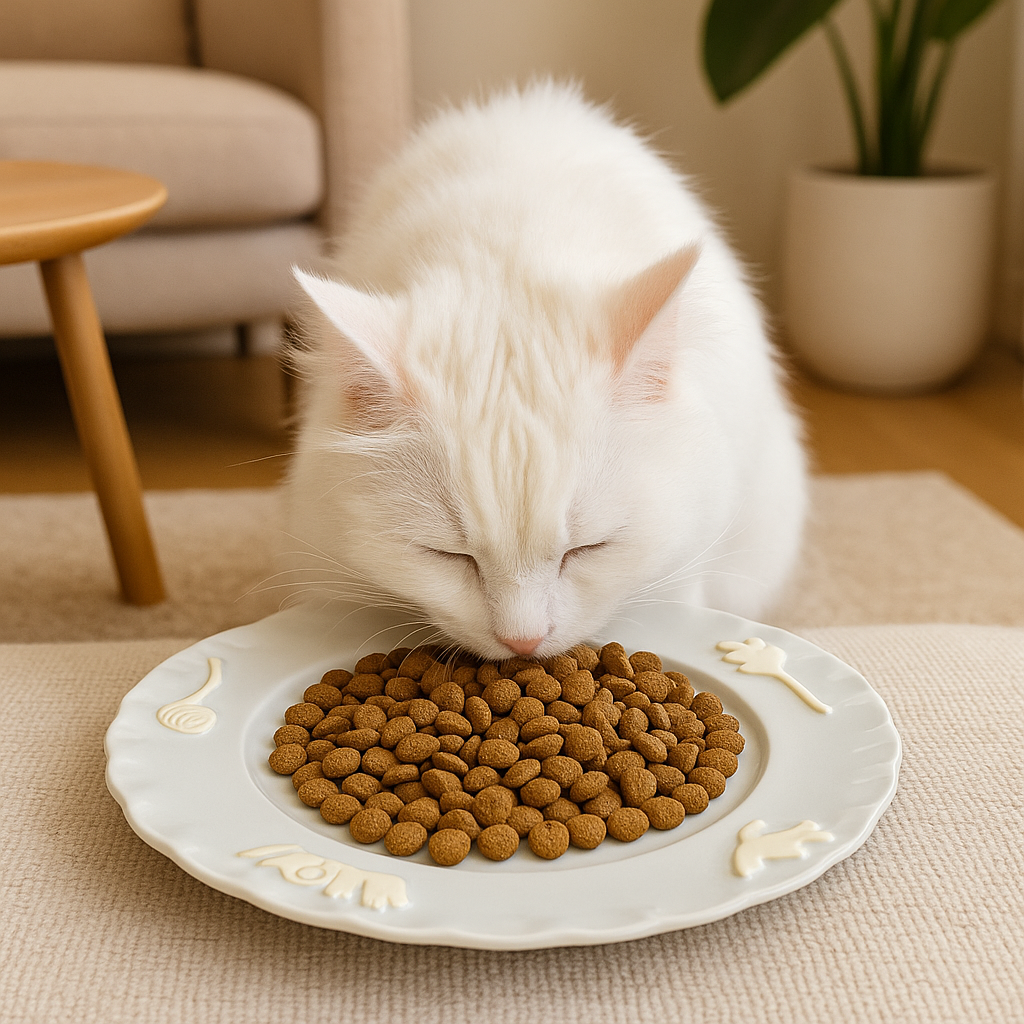 Whisker-Friendly Cat Plate – Stoneware Stress-Free Feeding Dish with Handmade Appliqués