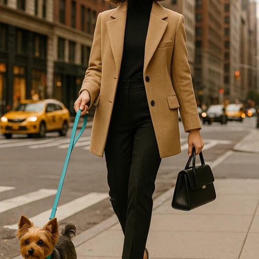 Luxury Teal Vegan-Leather Dog Collar with Crystal CC Logo – 10″ Designer Pet Necklace