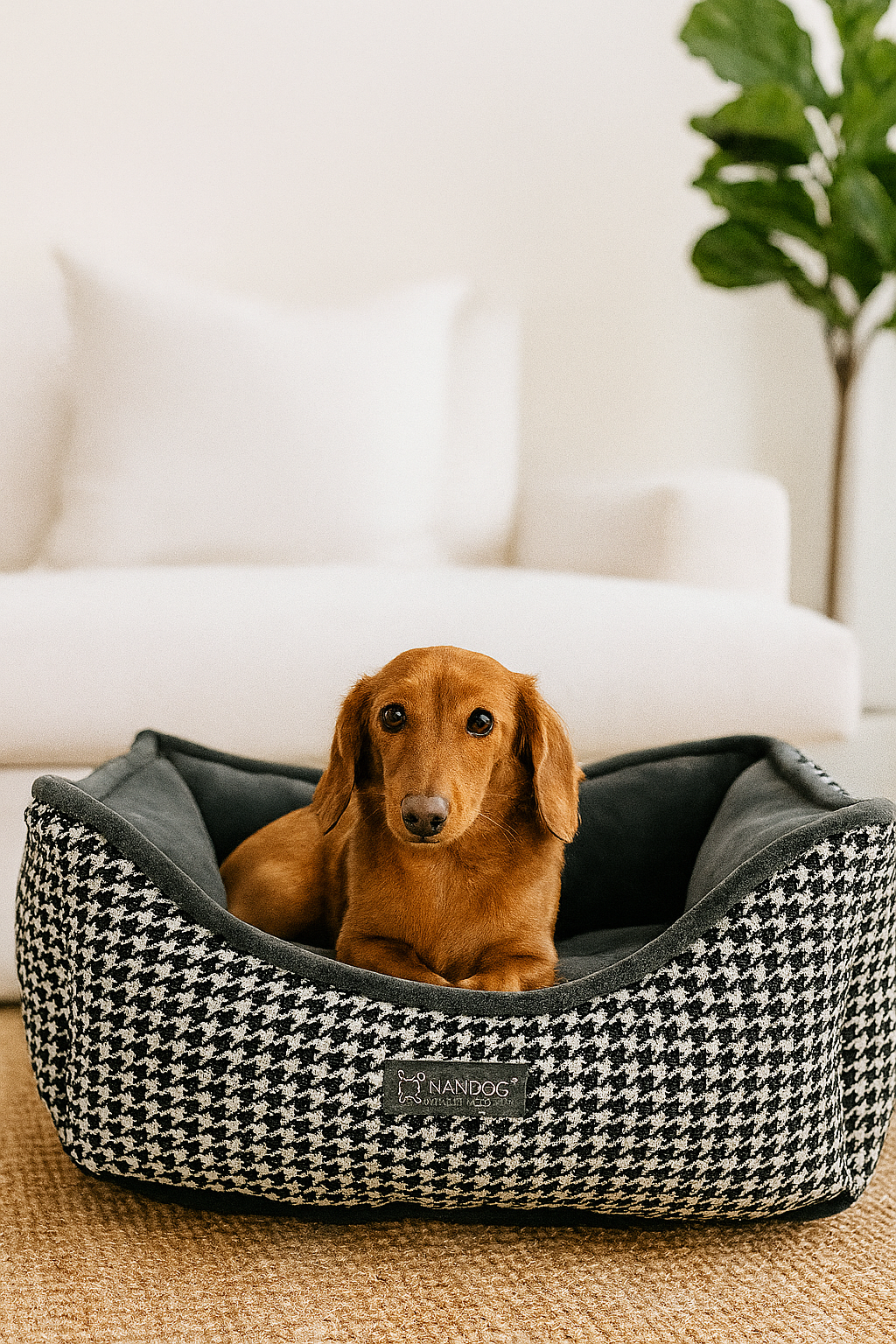 Houndstooth Reversible Dog Bed β Luxury Micro Plush Pet Bed for Small Dogs & Cats
