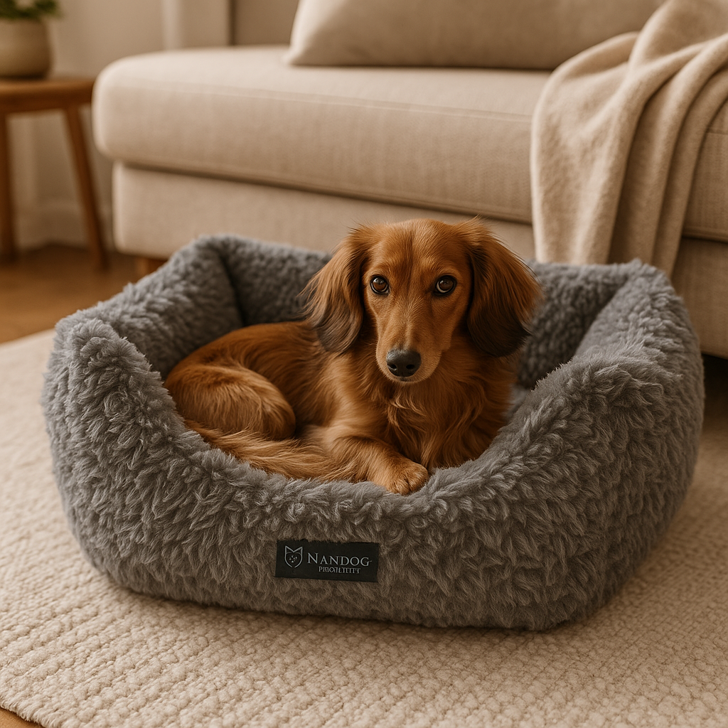 Ivory Shaggy Reversible Dog Bed โ Luxury Plush Bed for Small Dogs, Cats & Anxious Pets