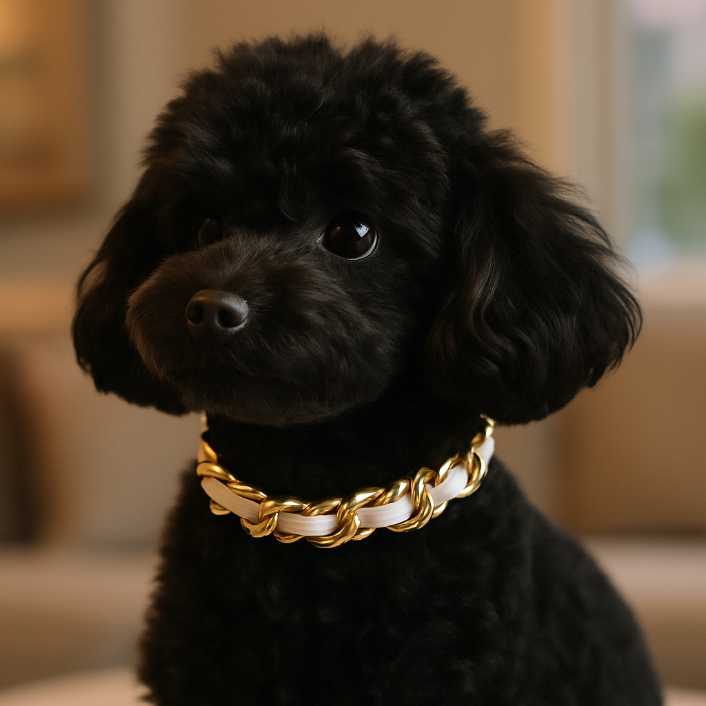 XS Leatherorzo Dog Necklace – Gold Chain with Leatherette Weave | Luxe Dog Jewelry