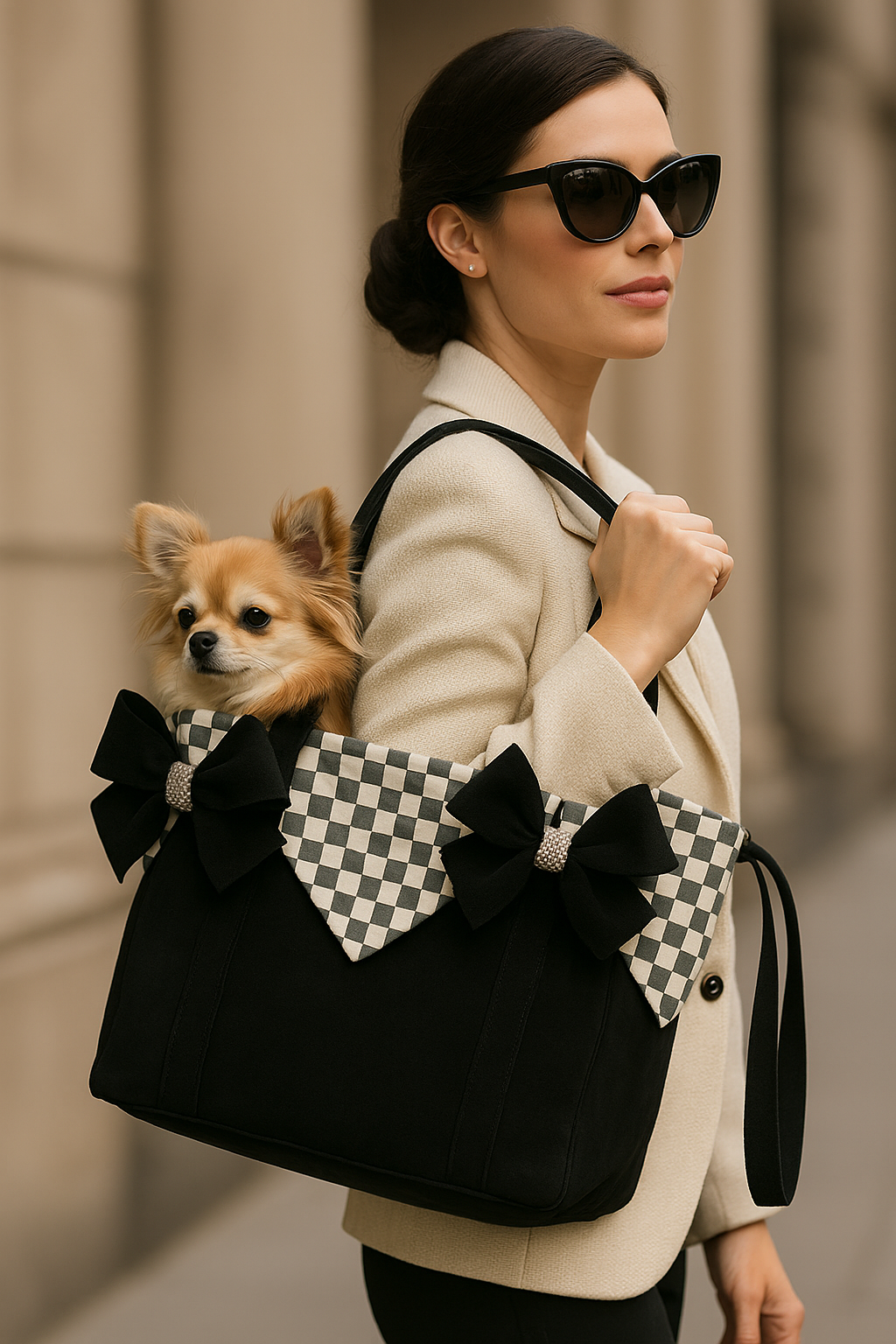 Luxury Ultrasuede Dog Purse – Designer Crystal-Bow Carrier for Small Dogs up to 12 lbs