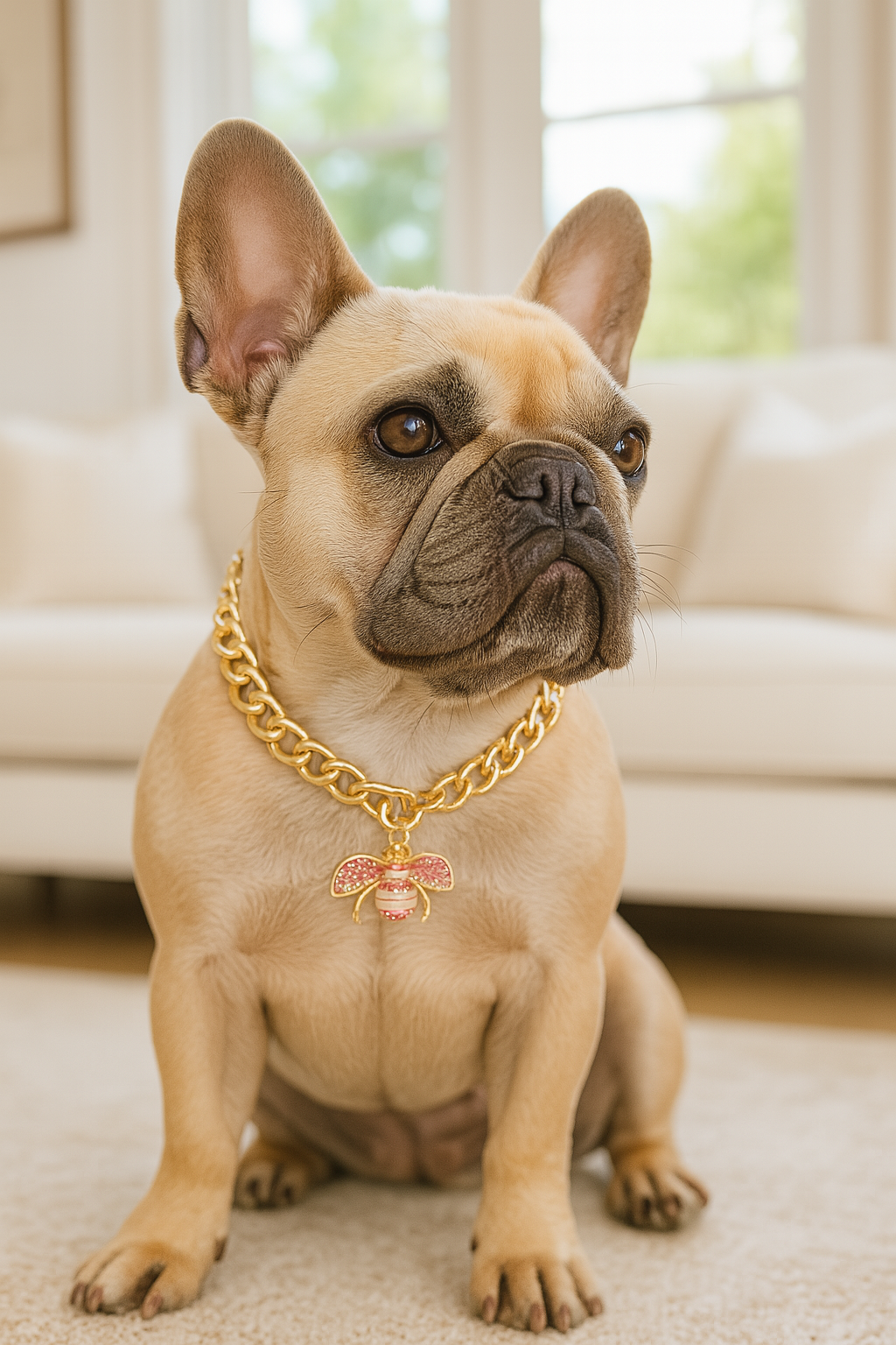 Pink Bee Dog Necklace โ Gucci-Inspired Gold Toggle Necklace with Crystal Charm