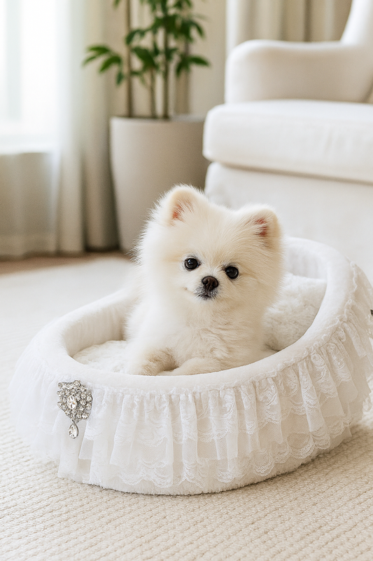 Luxury Lace Puppy Cradle Bed with Crystal Brooch