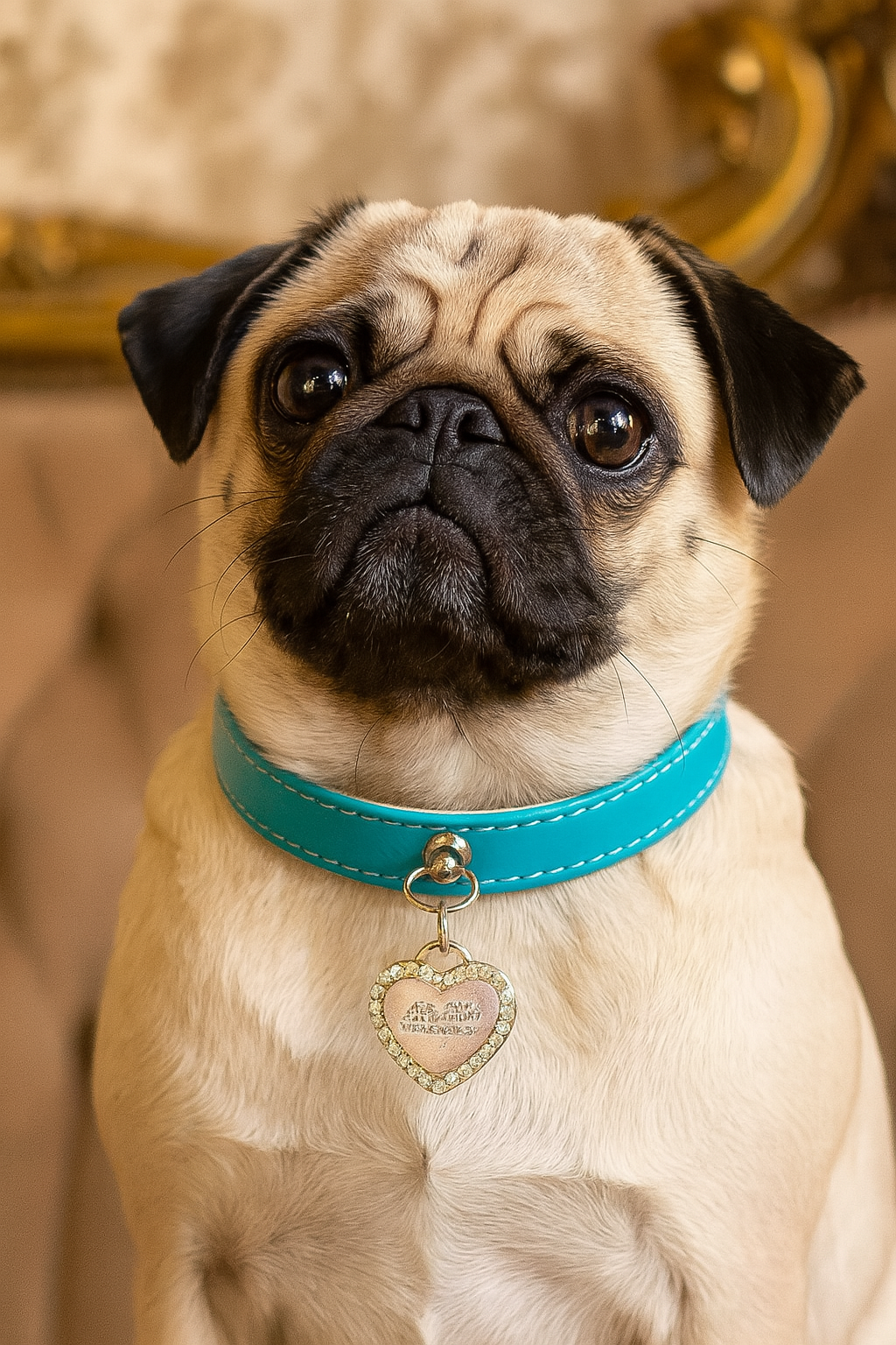 Sniffany-Inspired Turquoise Dog Collar with Rhinestone Heart Charm – Vegan Leather Heart Sniffany Dog Collar