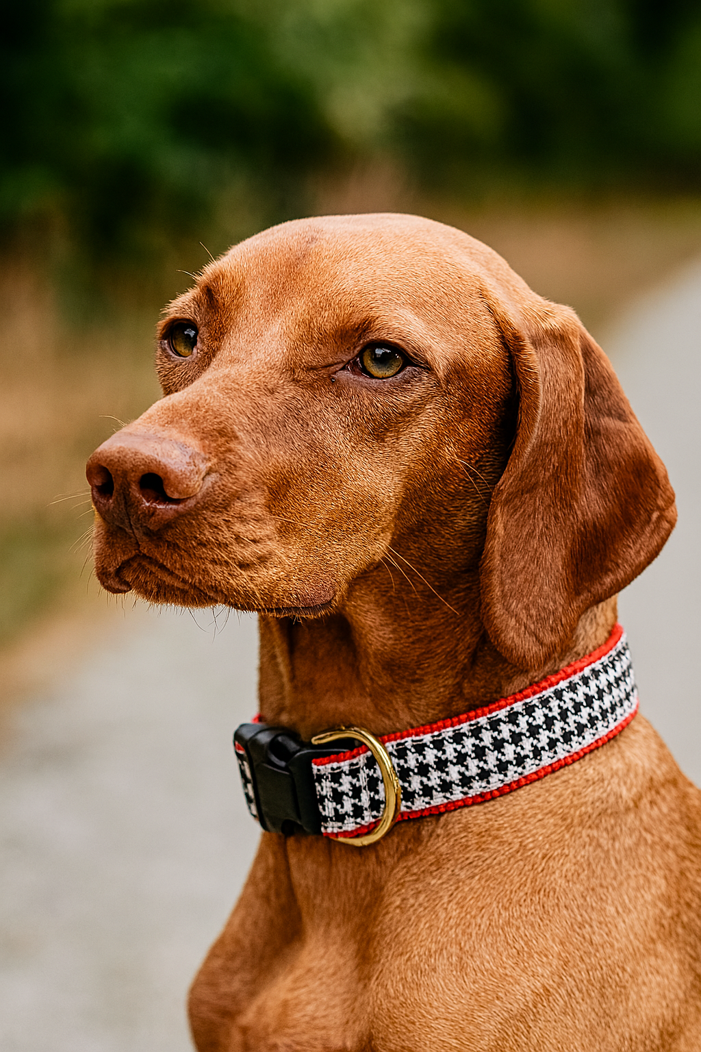Threaded Pear Houndstooth Dog Collar – Durable Handmade Collar with Brass Hardware
