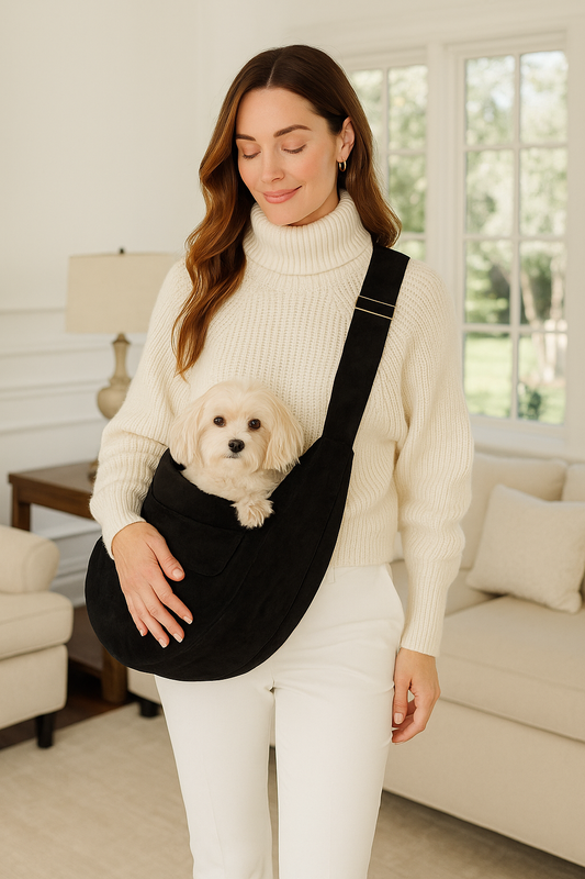 Cuddle Carrier Luxury Dog Tote – Plush Curly Sue Lining, Soft Luxe Suede, Made in USA