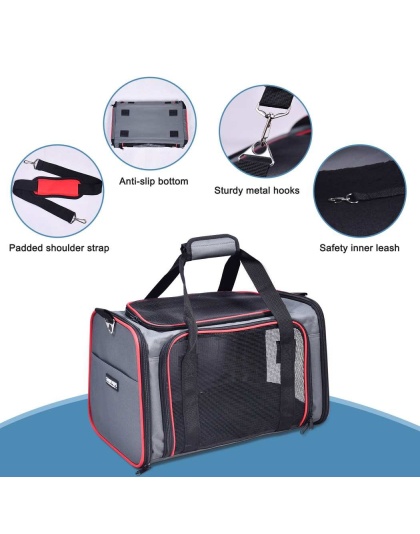 Grey / Red - GOOPAWS Soft-Sided Kennel Pet Carrier for Small Dogs, Cats, Puppy, Airline Approved Cat Carriers Dog Carrier Collapsible, Travel Handbag & Car Seat - 17" x 10" x 11.5" Grey / Red - GOOPAWS Soft-Sided Kennel Pet Carrier for Small Dogs, Cats, Puppy, Airline Approved Cat Carriers Dog Carrier Collapsible, Travel Handbag & Car Seat - 17" x 10" x 11.5"