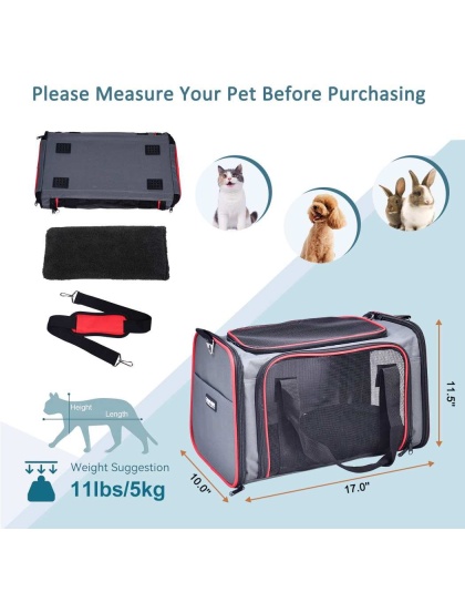 Grey / Red - GOOPAWS Soft-Sided Kennel Pet Carrier for Small Dogs, Cats, Puppy, Airline Approved Cat Carriers Dog Carrier Collapsible, Travel Handbag & Car Seat - 17" x 10" x 11.5" Grey / Red - GOOPAWS Soft-Sided Kennel Pet Carrier for Small Dogs, Cats, Puppy, Airline Approved Cat Carriers Dog Carrier Collapsible, Travel Handbag & Car Seat - 17" x 10" x 11.5"
