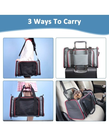 Grey / Red - GOOPAWS Soft-Sided Kennel Pet Carrier for Small Dogs, Cats, Puppy, Airline Approved Cat Carriers Dog Carrier Collapsible, Travel Handbag & Car Seat - 17" x 10" x 11.5" Grey / Red - GOOPAWS Soft-Sided Kennel Pet Carrier for Small Dogs, Cats, Puppy, Airline Approved Cat Carriers Dog Carrier Collapsible, Travel Handbag & Car Seat - 17" x 10" x 11.5"