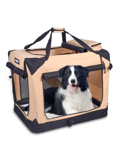 Beige - JESPET Soft Pet Crates Kennel, 3 Door Soft Sided Folding Travel Pet Carrier with Straps and Fleece Mat for Dogs, Cats, Rabbits, Indoor/Outdoor Use with Grey, Blue & Beige, Black - 36"L x 24"W x 27"H Beige - JESPET Soft Pet Crates Kennel, 3 Door Soft Sided Folding Travel Pet Carrier with Straps and Fleece Mat for Dogs, Cats, Rabbits, Indoor/Outdoor Use with Grey, Blue & Beige, Black - 36"L x 24"W x 27"H