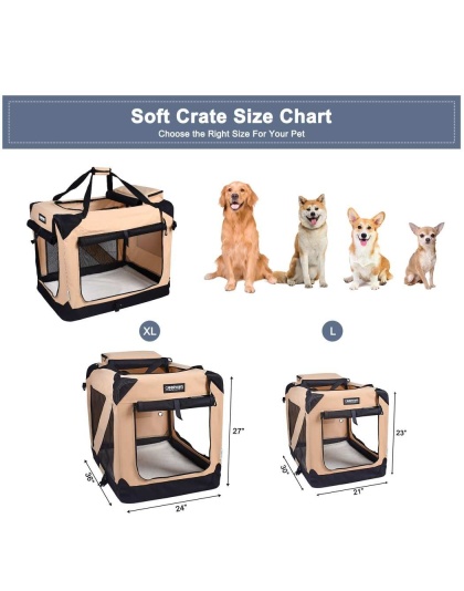 Beige - JESPET Soft Pet Crates Kennel, 3 Door Soft Sided Folding Travel Pet Carrier with Straps and Fleece Mat for Dogs, Cats, Rabbits, Indoor/Outdoor Use with Grey, Blue & Beige, Black - 36"L x 24"W x 27"H Beige - JESPET Soft Pet Crates Kennel, 3 Door Soft Sided Folding Travel Pet Carrier with Straps and Fleece Mat for Dogs, Cats, Rabbits, Indoor/Outdoor Use with Grey, Blue & Beige, Black - 36"L x 24"W x 27"H