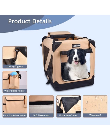 Beige - JESPET Soft Pet Crates Kennel, 3 Door Soft Sided Folding Travel Pet Carrier with Straps and Fleece Mat for Dogs, Cats, Rabbits, Indoor/Outdoor Use with Grey, Blue & Beige, Black - 36"L x 24"W x 27"H Beige - JESPET Soft Pet Crates Kennel, 3 Door Soft Sided Folding Travel Pet Carrier with Straps and Fleece Mat for Dogs, Cats, Rabbits, Indoor/Outdoor Use with Grey, Blue & Beige, Black - 36"L x 24"W x 27"H