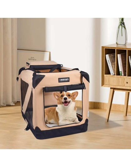Beige - JESPET Soft Pet Crates Kennel, 3 Door Soft Sided Folding Travel Pet Carrier with Straps and Fleece Mat for Dogs, Cats, Rabbits, Indoor/Outdoor Use with Grey, Blue & Beige, Black - 36"L x 24"W x 27"H Beige - JESPET Soft Pet Crates Kennel, 3 Door Soft Sided Folding Travel Pet Carrier with Straps and Fleece Mat for Dogs, Cats, Rabbits, Indoor/Outdoor Use with Grey, Blue & Beige, Black - 36"L x 24"W x 27"H
