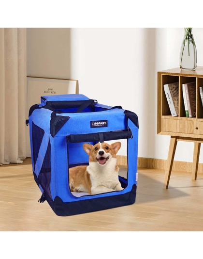 Blue - JESPET Soft Pet Crates Kennel, 3 Door Soft Sided Folding Travel Pet Carrier with Straps and Fleece Mat for Dogs, Cats, Rabbits, Indoor/Outdoor Use with Grey, Blue & Beige, Black - 36"L x 24"W x 27"H Blue - JESPET Soft Pet Crates Kennel, 3 Door Soft Sided Folding Travel Pet Carrier with Straps and Fleece Mat for Dogs, Cats, Rabbits, Indoor/Outdoor Use with Grey, Blue & Beige, Black - 36"L x 24"W x 27"H