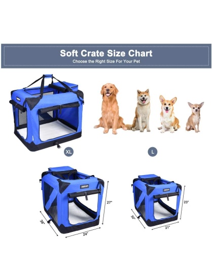 Blue - JESPET Soft Pet Crates Kennel, 3 Door Soft Sided Folding Travel Pet Carrier with Straps and Fleece Mat for Dogs, Cats, Rabbits, Indoor/Outdoor Use with Grey, Blue & Beige, Black - 30"L x 21"W x 23"H Blue - JESPET Soft Pet Crates Kennel, 3 Door Soft Sided Folding Travel Pet Carrier with Straps and Fleece Mat for Dogs, Cats, Rabbits, Indoor/Outdoor Use with Grey, Blue & Beige, Black - 30"L x 21"W x 23"H