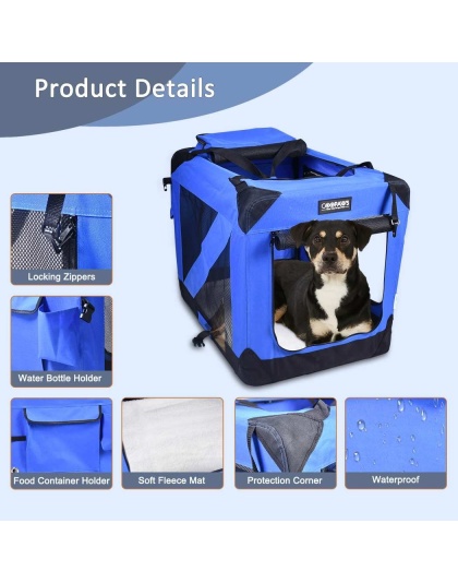 Blue - JESPET Soft Pet Crates Kennel, 3 Door Soft Sided Folding Travel Pet Carrier with Straps and Fleece Mat for Dogs, Cats, Rabbits, Indoor/Outdoor Use with Grey, Blue & Beige, Black - 30"L x 21"W x 23"H Blue - JESPET Soft Pet Crates Kennel, 3 Door Soft Sided Folding Travel Pet Carrier with Straps and Fleece Mat for Dogs, Cats, Rabbits, Indoor/Outdoor Use with Grey, Blue & Beige, Black - 30"L x 21"W x 23"H