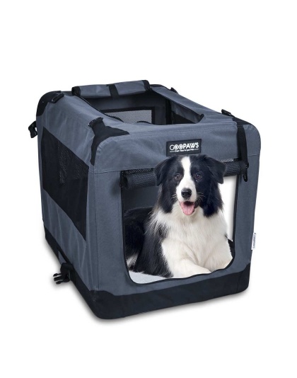 Grey - JESPET Soft Pet Crates Kennel, 3 Door Soft Sided Folding Travel Pet Carrier with Straps and Fleece Mat for Dogs, Cats, Rabbits, Indoor/Outdoor Use with Grey, Blue & Beige, Black - 36"L x 24"W x 27"H Grey - JESPET Soft Pet Crates Kennel, 3 Door Soft Sided Folding Travel Pet Carrier with Straps and Fleece Mat for Dogs, Cats, Rabbits, Indoor/Outdoor Use with Grey, Blue & Beige, Black - 36"L x 24"W x 27"H