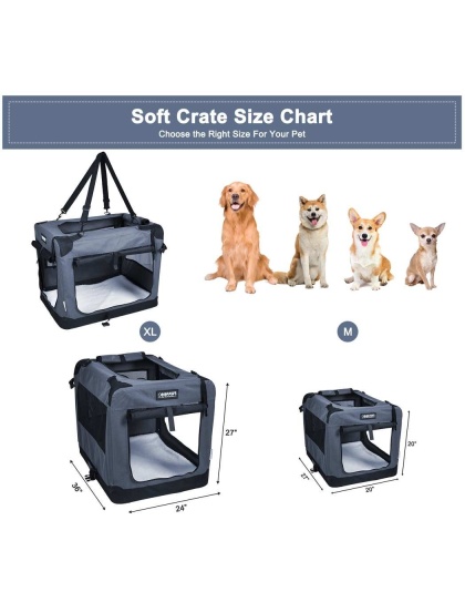 Grey - JESPET Soft Pet Crates Kennel, 3 Door Soft Sided Folding Travel Pet Carrier with Straps and Fleece Mat for Dogs, Cats, Rabbits, Indoor/Outdoor Use with Grey, Blue & Beige, Black - 36"L x 24"W x 27"H Grey - JESPET Soft Pet Crates Kennel, 3 Door Soft Sided Folding Travel Pet Carrier with Straps and Fleece Mat for Dogs, Cats, Rabbits, Indoor/Outdoor Use with Grey, Blue & Beige, Black - 36"L x 24"W x 27"H