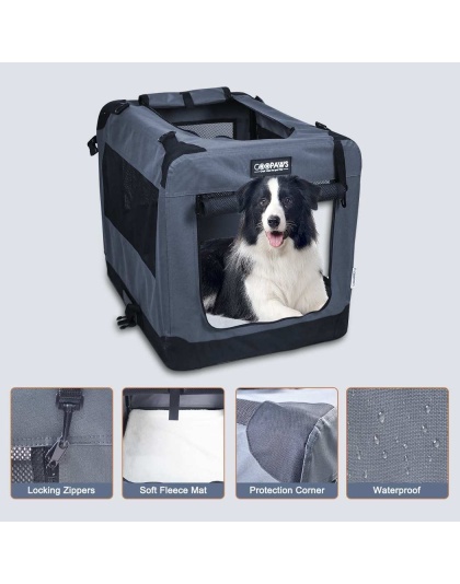 Grey - JESPET Soft Pet Crates Kennel, 3 Door Soft Sided Folding Travel Pet Carrier with Straps and Fleece Mat for Dogs, Cats, Rabbits, Indoor/Outdoor Use with Grey, Blue & Beige, Black - 36"L x 24"W x 27"H Grey - JESPET Soft Pet Crates Kennel, 3 Door Soft Sided Folding Travel Pet Carrier with Straps and Fleece Mat for Dogs, Cats, Rabbits, Indoor/Outdoor Use with Grey, Blue & Beige, Black - 36"L x 24"W x 27"H