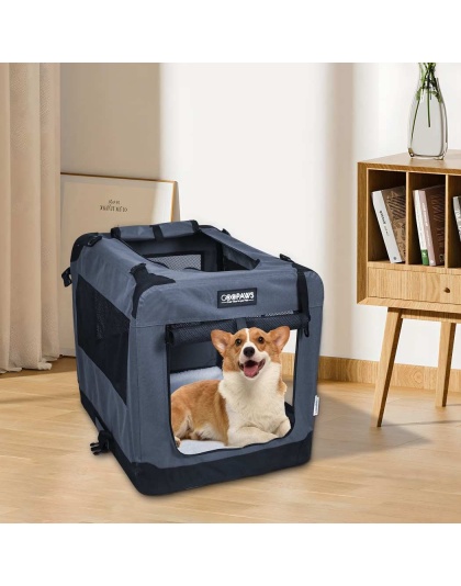 Grey - JESPET Soft Pet Crates Kennel, 3 Door Soft Sided Folding Travel Pet Carrier with Straps and Fleece Mat for Dogs, Cats, Rabbits, Indoor/Outdoor Use with Grey, Blue & Beige, Black - 36"L x 24"W x 27"H Grey - JESPET Soft Pet Crates Kennel, 3 Door Soft Sided Folding Travel Pet Carrier with Straps and Fleece Mat for Dogs, Cats, Rabbits, Indoor/Outdoor Use with Grey, Blue & Beige, Black - 36"L x 24"W x 27"H