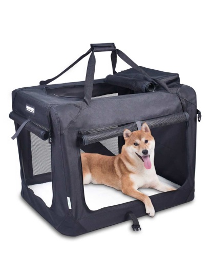 Black - JESPET Soft Pet Crates Kennel, 3 Door Soft Sided Folding Travel Pet Carrier with Straps and Fleece Mat for Dogs, Cats, Rabbits, Indoor/Outdoor Use with Grey, Blue & Beige, Black - 30"L x 21"W x 23"H Black - JESPET Soft Pet Crates Kennel, 3 Door Soft Sided Folding Travel Pet Carrier with Straps and Fleece Mat for Dogs, Cats, Rabbits, Indoor/Outdoor Use with Grey, Blue & Beige, Black - 30"L x 21"W x 23"H