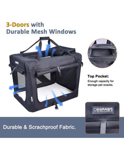 Black - JESPET Soft Pet Crates Kennel, 3 Door Soft Sided Folding Travel Pet Carrier with Straps and Fleece Mat for Dogs, Cats, Rabbits, Indoor/Outdoor Use with Grey, Blue & Beige, Black - 30"L x 21"W x 23"H Black - JESPET Soft Pet Crates Kennel, 3 Door Soft Sided Folding Travel Pet Carrier with Straps and Fleece Mat for Dogs, Cats, Rabbits, Indoor/Outdoor Use with Grey, Blue & Beige, Black - 30"L x 21"W x 23"H