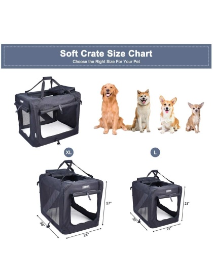 Black - JESPET Soft Pet Crates Kennel, 3 Door Soft Sided Folding Travel Pet Carrier with Straps and Fleece Mat for Dogs, Cats, Rabbits, Indoor/Outdoor Use with Grey, Blue & Beige, Black - 30"L x 21"W x 23"H Black - JESPET Soft Pet Crates Kennel, 3 Door Soft Sided Folding Travel Pet Carrier with Straps and Fleece Mat for Dogs, Cats, Rabbits, Indoor/Outdoor Use with Grey, Blue & Beige, Black - 30"L x 21"W x 23"H