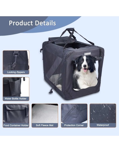 Black - JESPET Soft Pet Crates Kennel, 3 Door Soft Sided Folding Travel Pet Carrier with Straps and Fleece Mat for Dogs, Cats, Rabbits, Indoor/Outdoor Use with Grey, Blue & Beige, Black - 30"L x 21"W x 23"H Black - JESPET Soft Pet Crates Kennel, 3 Door Soft Sided Folding Travel Pet Carrier with Straps and Fleece Mat for Dogs, Cats, Rabbits, Indoor/Outdoor Use with Grey, Blue & Beige, Black - 30"L x 21"W x 23"H