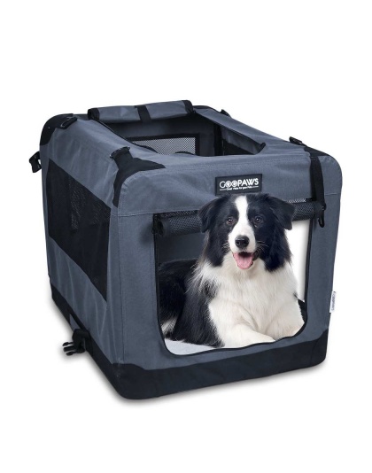 Grey - JESPET Soft Pet Crates Kennel, 3 Door Soft Sided Folding Travel Pet Carrier with Straps and Fleece Mat for Dogs, Cats, Rabbits, Indoor/Outdoor Use with Grey, Blue & Beige, Black - 26"L x 20"W x 20"H Grey - JESPET Soft Pet Crates Kennel, 3 Door Soft Sided Folding Travel Pet Carrier with Straps and Fleece Mat for Dogs, Cats, Rabbits, Indoor/Outdoor Use with Grey, Blue & Beige, Black - 26"L x 20"W x 20"H