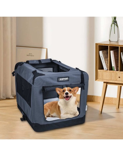 Grey - JESPET Soft Pet Crates Kennel, 3 Door Soft Sided Folding Travel Pet Carrier with Straps and Fleece Mat for Dogs, Cats, Rabbits, Indoor/Outdoor Use with Grey, Blue & Beige, Black - 26"L x 20"W x 20"H Grey - JESPET Soft Pet Crates Kennel, 3 Door Soft Sided Folding Travel Pet Carrier with Straps and Fleece Mat for Dogs, Cats, Rabbits, Indoor/Outdoor Use with Grey, Blue & Beige, Black - 26"L x 20"W x 20"H