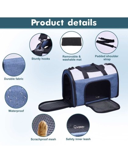 Blue Grey - JESPET Soft-Sided Kennel Pet Carrier for Small Dogs, Cats, Puppy, Airline Approved Cat Carriers Dog Carrier Collapsible, Travel Handbag & Car Seat - 16" x 10" x 11" Blue Grey - JESPET Soft-Sided Kennel Pet Carrier for Small Dogs, Cats, Puppy, Airline Approved Cat Carriers Dog Carrier Collapsible, Travel Handbag & Car Seat - 16" x 10" x 11"