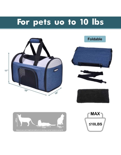 Blue Grey - JESPET Soft-Sided Kennel Pet Carrier for Small Dogs, Cats, Puppy, Airline Approved Cat Carriers Dog Carrier Collapsible, Travel Handbag & Car Seat - 16" x 10" x 11" Blue Grey - JESPET Soft-Sided Kennel Pet Carrier for Small Dogs, Cats, Puppy, Airline Approved Cat Carriers Dog Carrier Collapsible, Travel Handbag & Car Seat - 16" x 10" x 11"