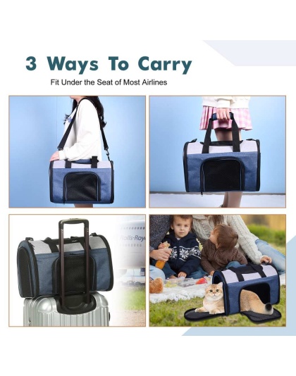 Blue Grey - JESPET Soft-Sided Kennel Pet Carrier for Small Dogs, Cats, Puppy, Airline Approved Cat Carriers Dog Carrier Collapsible, Travel Handbag & Car Seat - 16" x 10" x 11" Blue Grey - JESPET Soft-Sided Kennel Pet Carrier for Small Dogs, Cats, Puppy, Airline Approved Cat Carriers Dog Carrier Collapsible, Travel Handbag & Car Seat - 16" x 10" x 11"