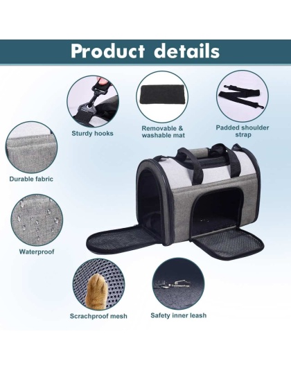 Smoke Grey - JESPET Soft-Sided Kennel Pet Carrier for Small Dogs, Cats, Puppy, Airline Approved Cat Carriers Dog Carrier Collapsible, Travel Handbag & Car Seat - 16" x 10" x 11" Smoke Grey - JESPET Soft-Sided Kennel Pet Carrier for Small Dogs, Cats, Puppy, Airline Approved Cat Carriers Dog Carrier Collapsible, Travel Handbag & Car Seat - 16" x 10" x 11"