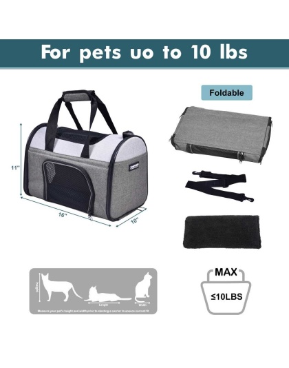 Smoke Grey - JESPET Soft-Sided Kennel Pet Carrier for Small Dogs, Cats, Puppy, Airline Approved Cat Carriers Dog Carrier Collapsible, Travel Handbag & Car Seat - 16" x 10" x 11" Smoke Grey - JESPET Soft-Sided Kennel Pet Carrier for Small Dogs, Cats, Puppy, Airline Approved Cat Carriers Dog Carrier Collapsible, Travel Handbag & Car Seat - 16" x 10" x 11"