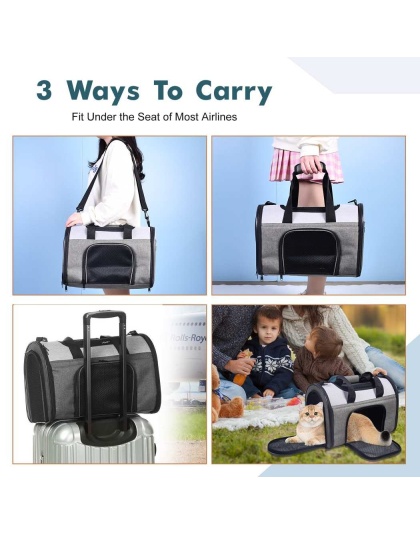 Smoke Grey - JESPET Soft-Sided Kennel Pet Carrier for Small Dogs, Cats, Puppy, Airline Approved Cat Carriers Dog Carrier Collapsible, Travel Handbag & Car Seat - 16" x 10" x 11" Smoke Grey - JESPET Soft-Sided Kennel Pet Carrier for Small Dogs, Cats, Puppy, Airline Approved Cat Carriers Dog Carrier Collapsible, Travel Handbag & Car Seat - 16" x 10" x 11"