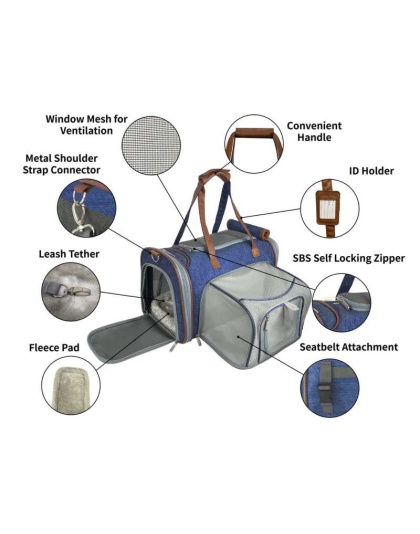 Deja Blue - Mr. Peanut's Gold Series Mini Size Expandable Pet Carrier - 16 in L x 10 in W x 10 in H Deja Blue - Mr. Peanut's Gold Series Mini Size Expandable Pet Carrier - 16 in L x 10 in W x 10 in H