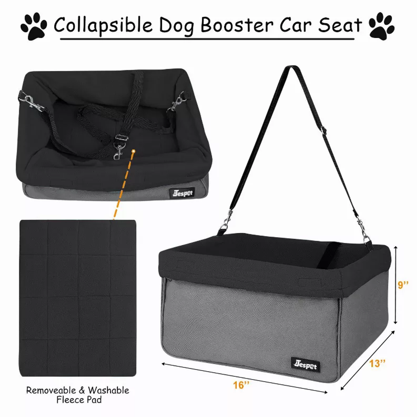 JESPET & GOOPAWS Dog Booster Seats for Cars, Portable Dog Car Seat Travel Carrier with Seat Belt for 24lbs Pets