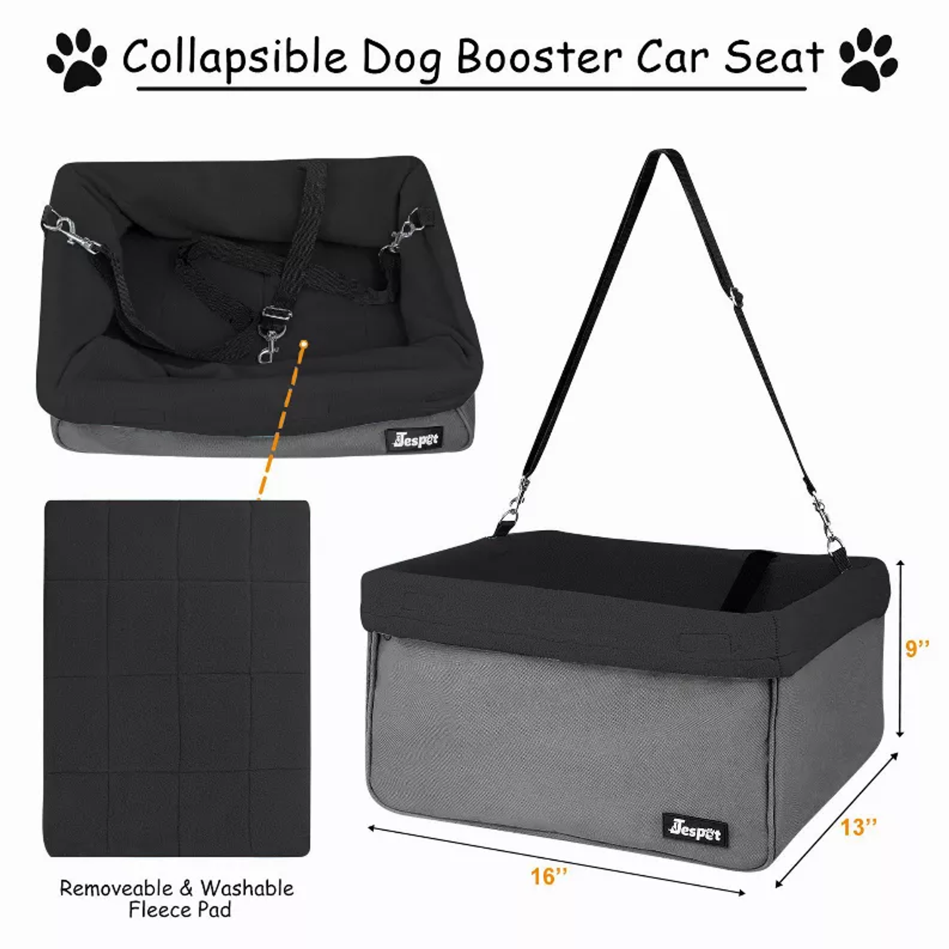 JESPET & GOOPAWS Dog Booster Seats for Cars, Portable Dog Car Seat Travel Carrier with Seat Belt for 24lbs Pets