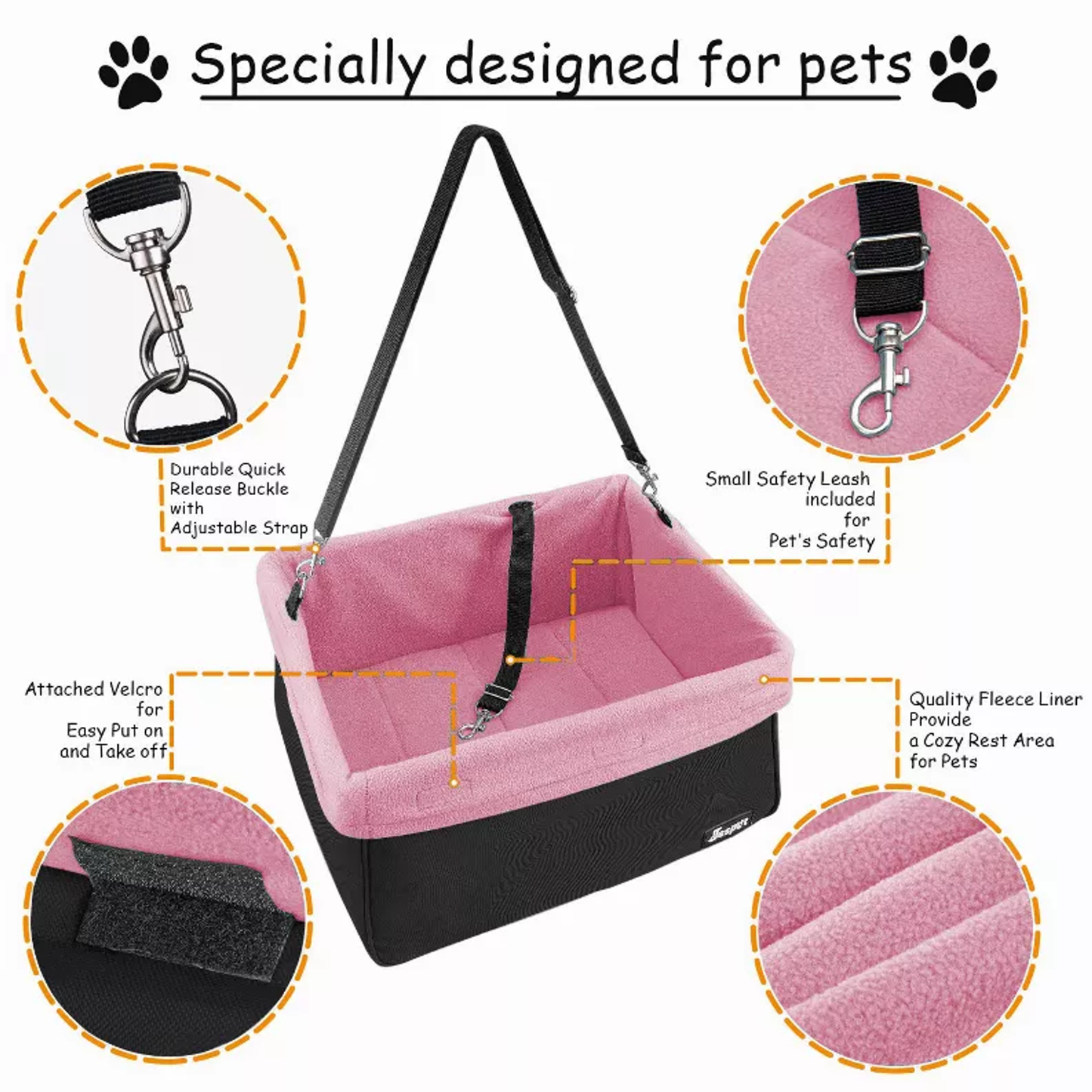 JESPET & GOOPAWS Dog Booster Seats for Cars, Portable Dog Car Seat Travel Carrier with Seat Belt for 24lbs Pets