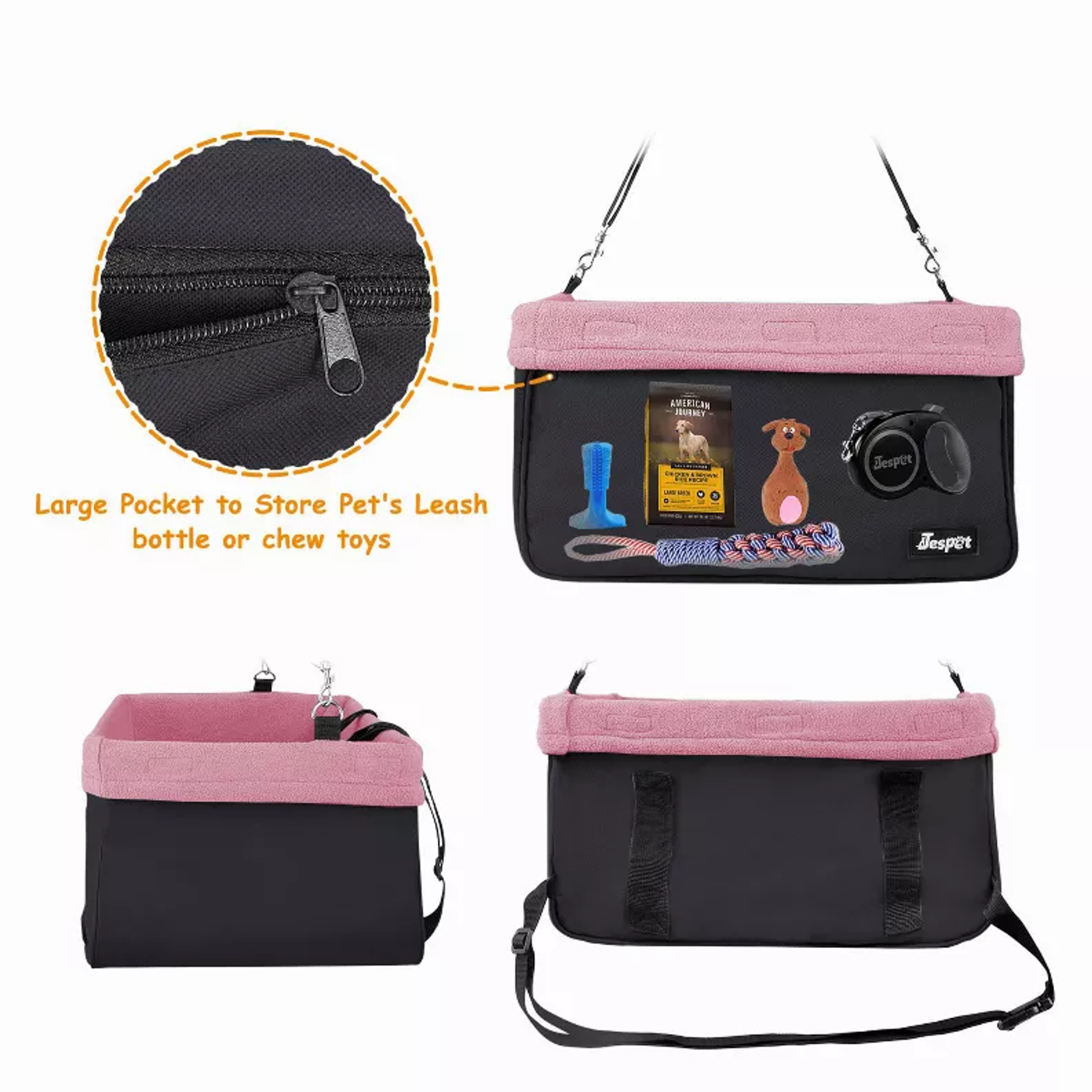 JESPET & GOOPAWS Dog Booster Seats for Cars, Portable Dog Car Seat Travel Carrier with Seat Belt for 24lbs Pets