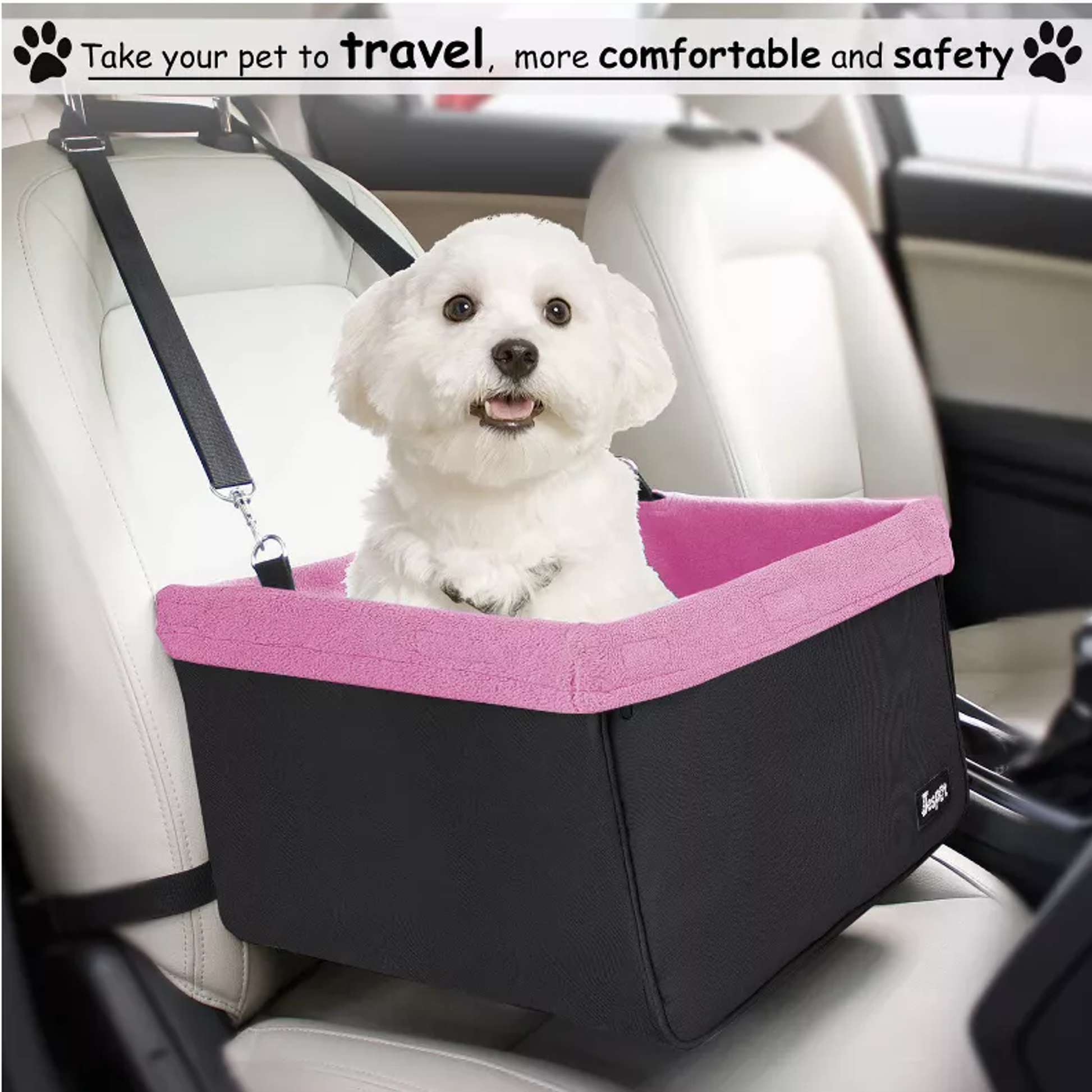 JESPET & GOOPAWS Dog Booster Seats for Cars, Portable Dog Car Seat Travel Carrier with Seat Belt for 24lbs Pets