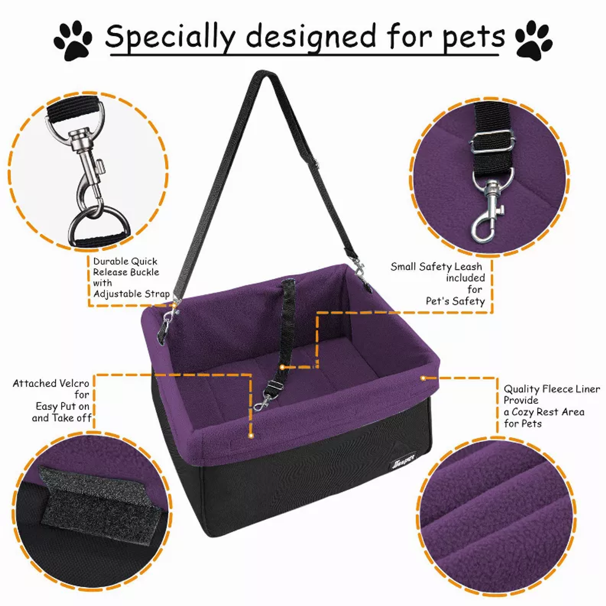JESPET & GOOPAWS Dog Booster Seats for Cars, Portable Dog Car Seat Travel Carrier with Seat Belt for 24lbs Pets